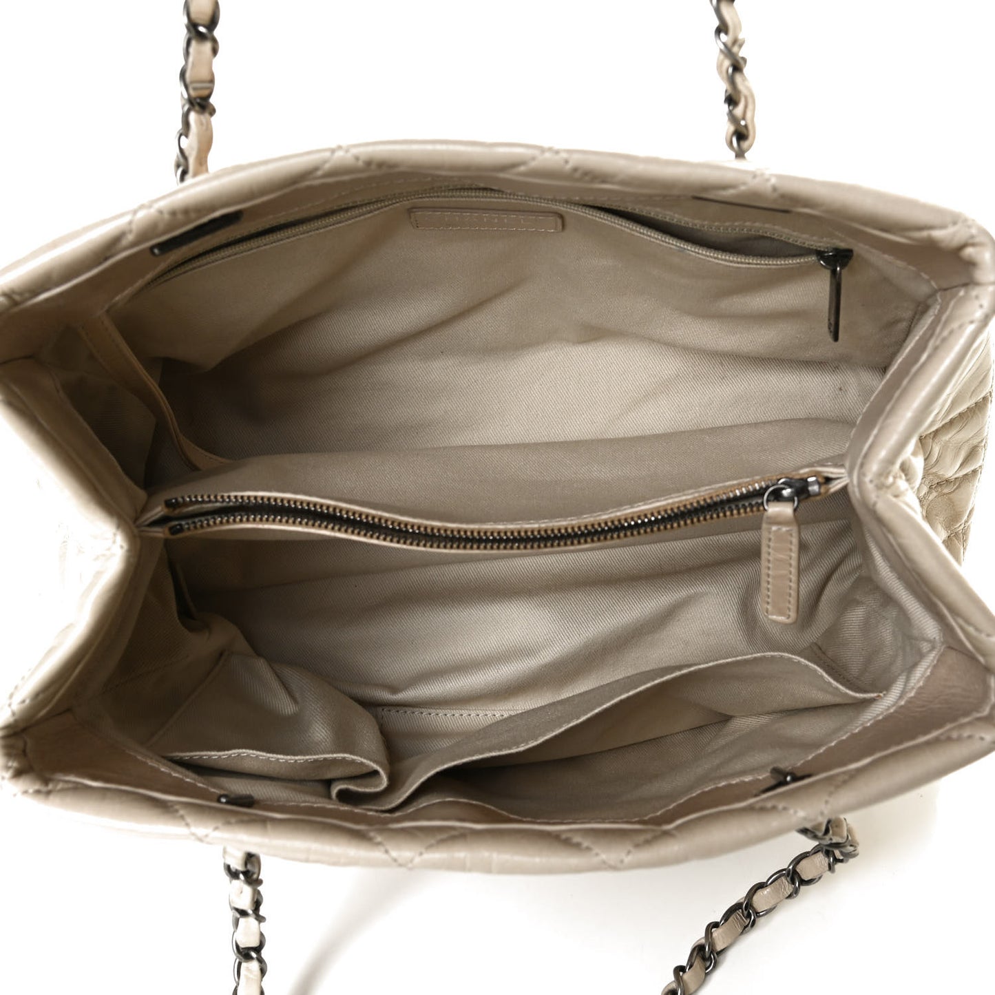 Glazed Calfskin Quilted Tote Light Beige