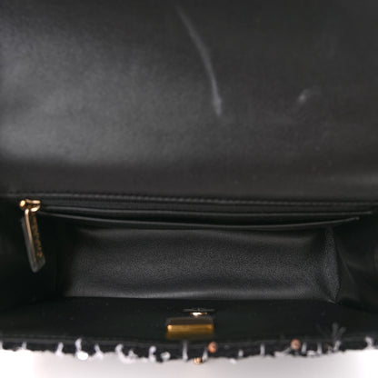 Chanel Tweed Quilted Mini Top Handle Rectangular Flap Black White 5 of 11