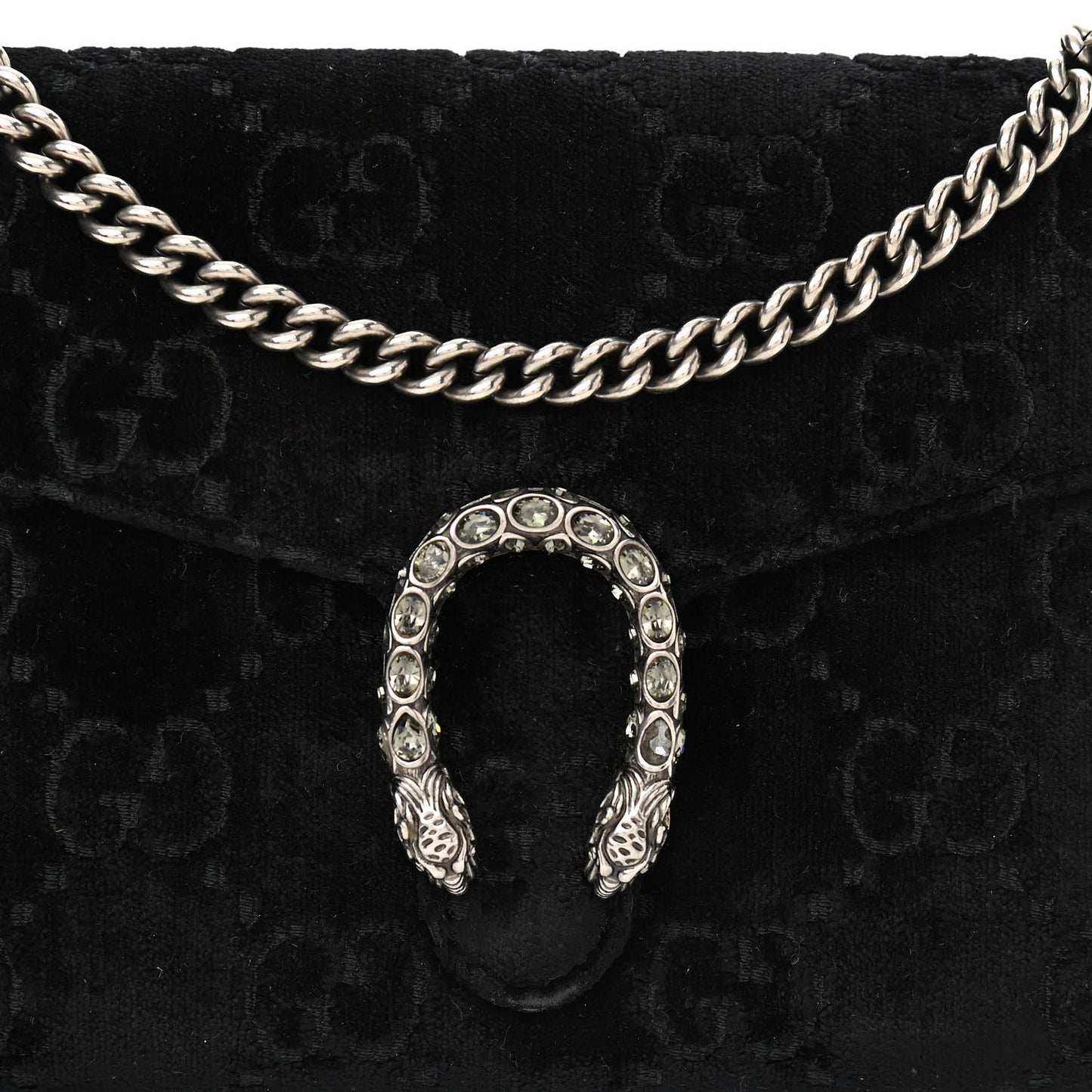 Velvet GG Monogram Mini Dionysus Chain Wallet Black