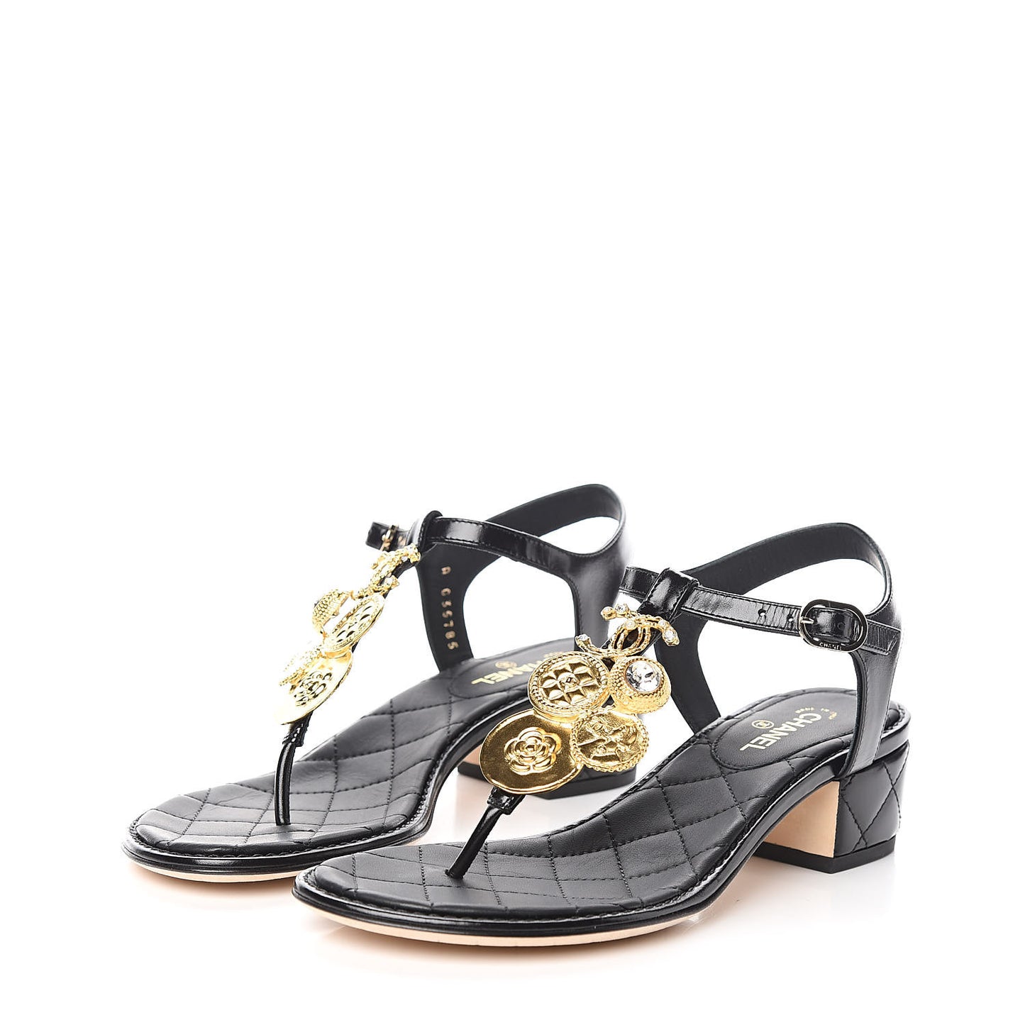 Calfskin Medallion CC Thong Sandals 36 Black