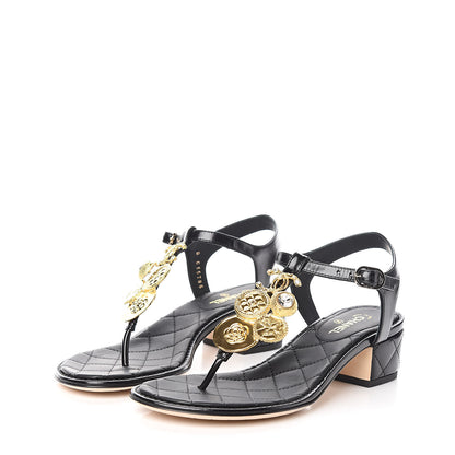 Chanel Calfskin Medallion CC Thong Sandals 36 Black 3 of 9