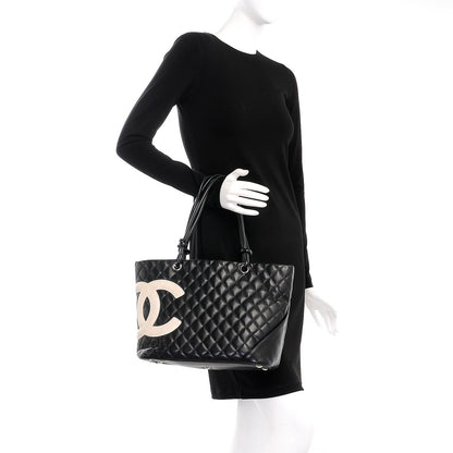 Chanel Calfskin Quilted Large Cambon Tote Black White 2 of 13