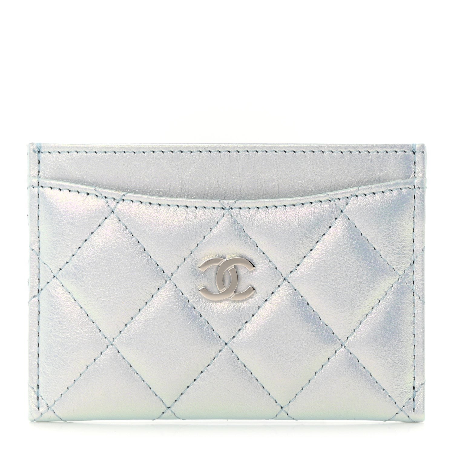 Chanel Iridescent Calfskin Quilted Card Holder Light Blue 1 of 9