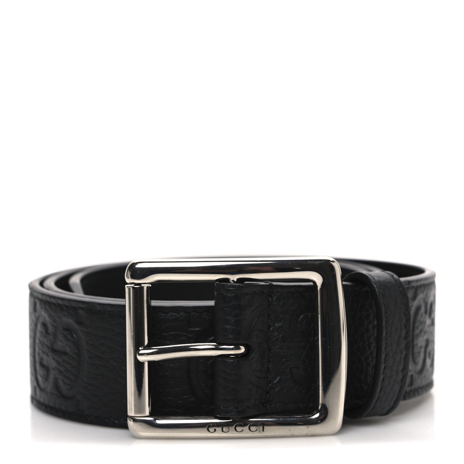Gucci Piuma Calfskin Jumbo GG Embossed 35mm Belt 80 32 Black 1 of 5