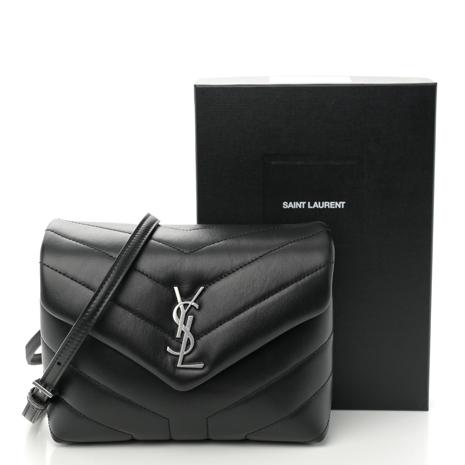 Saint Laurent Calfskin Y Quilted Monogram Toy Loulou Crossbody Bag Black 10 of 10