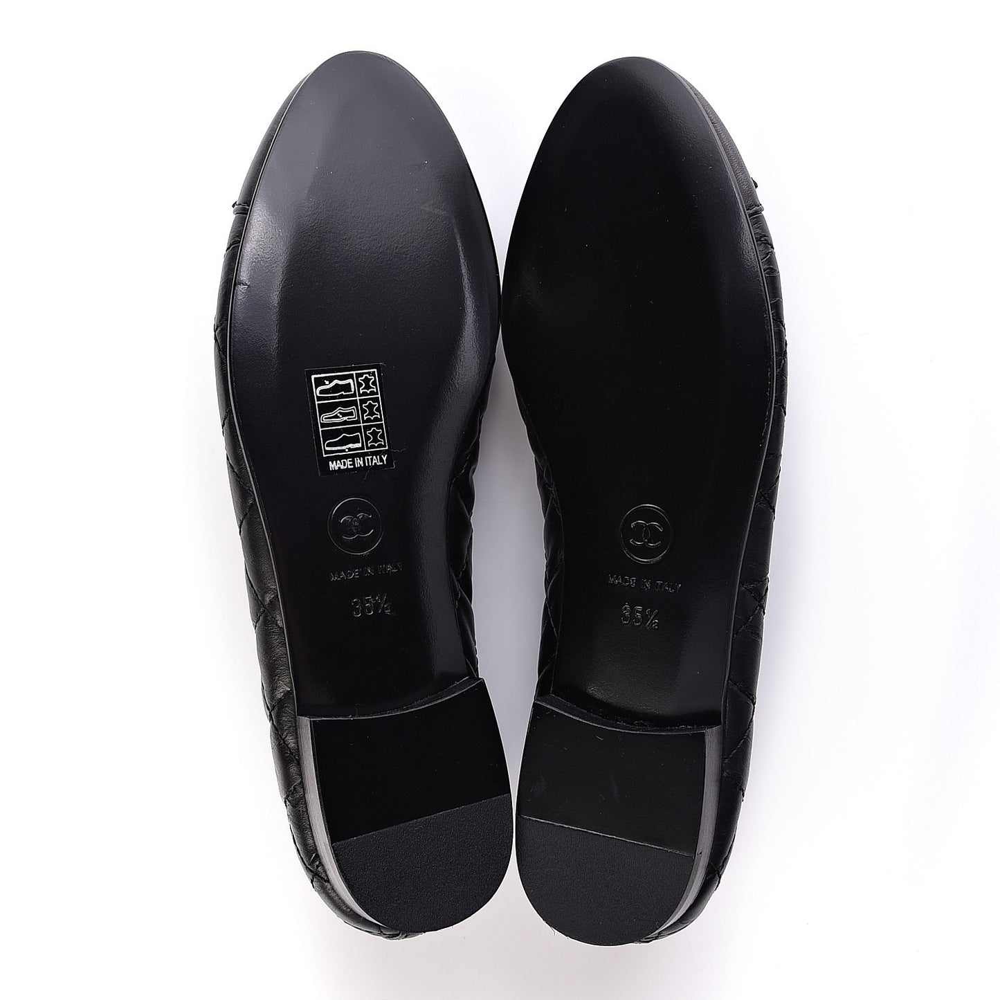 Aged Calfskin Quilted Cap Toe Ballerina Flats 35.5 Black