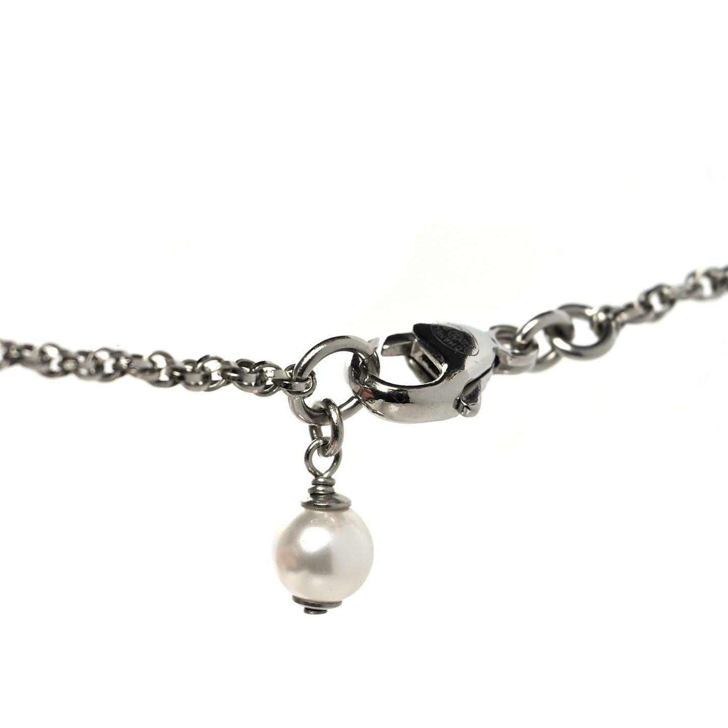 Crystal Pearl CC Pendant Necklace Silver