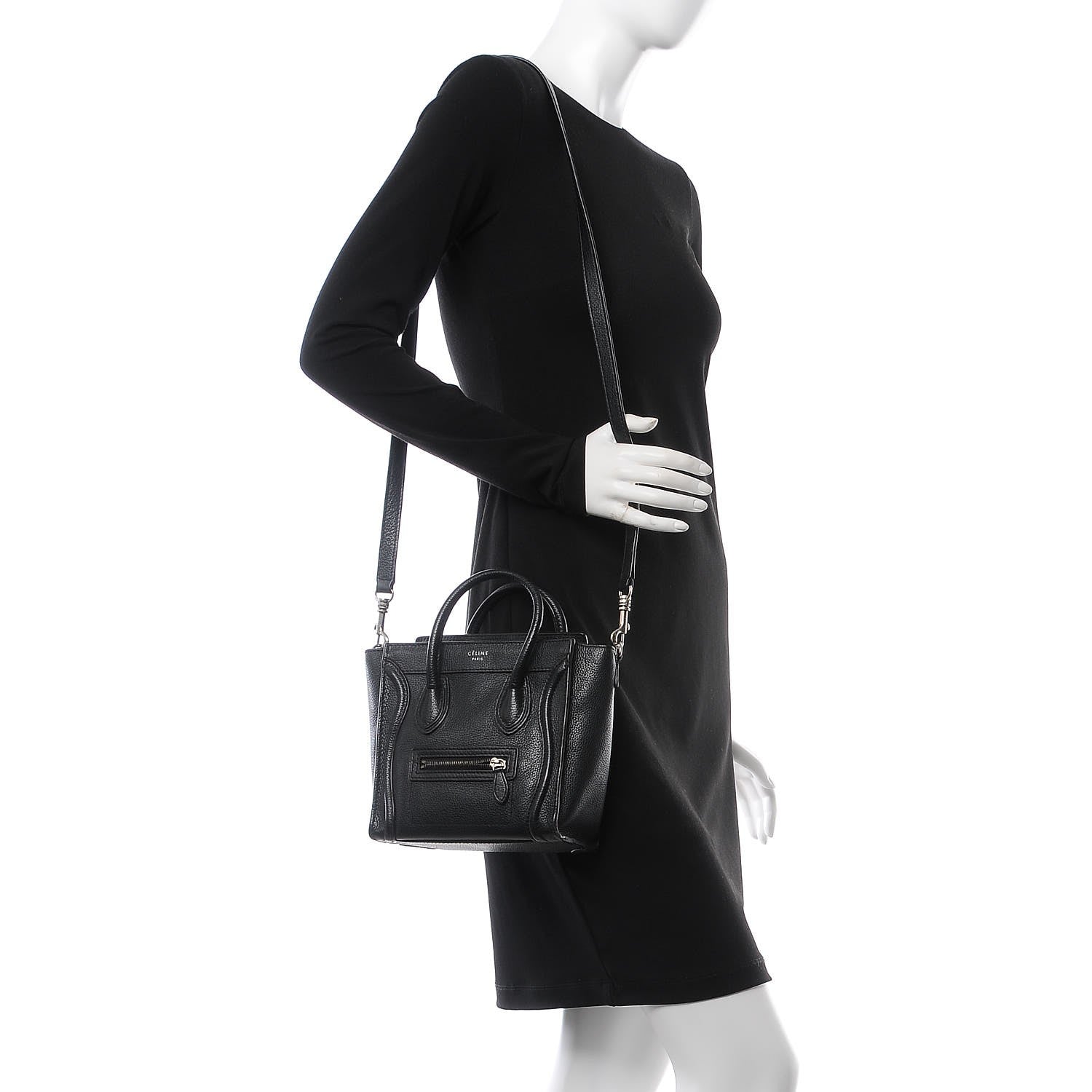 Celine Drummed Calfskin Nano Luggage Black 2 of 7