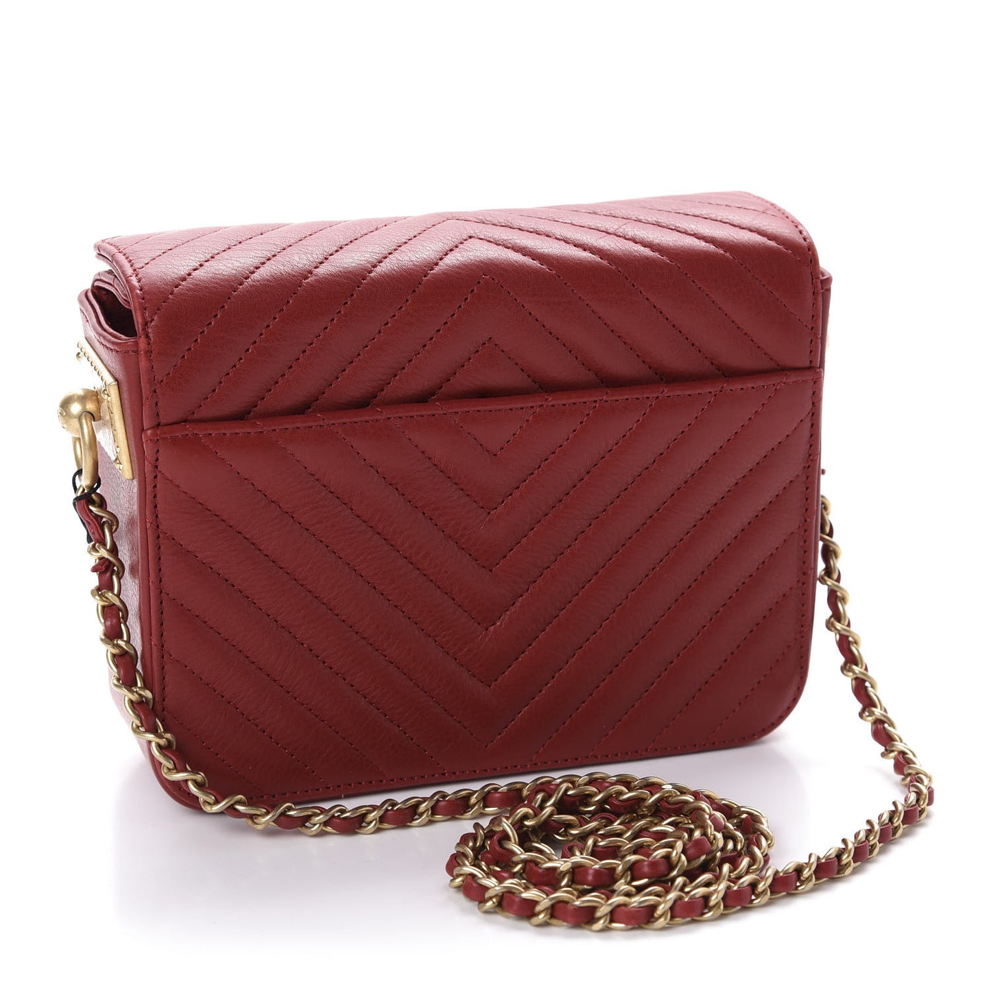 Calfskin Chevron Quilted Rock The Corner Minaudiere Bag Red