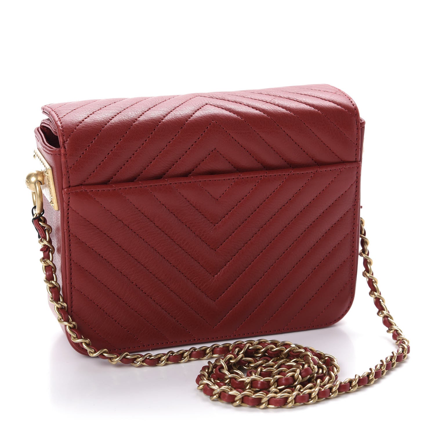 Chanel Calfskin Chevron Quilted Rock The Corner Minaudiere Bag Red 3 of 10