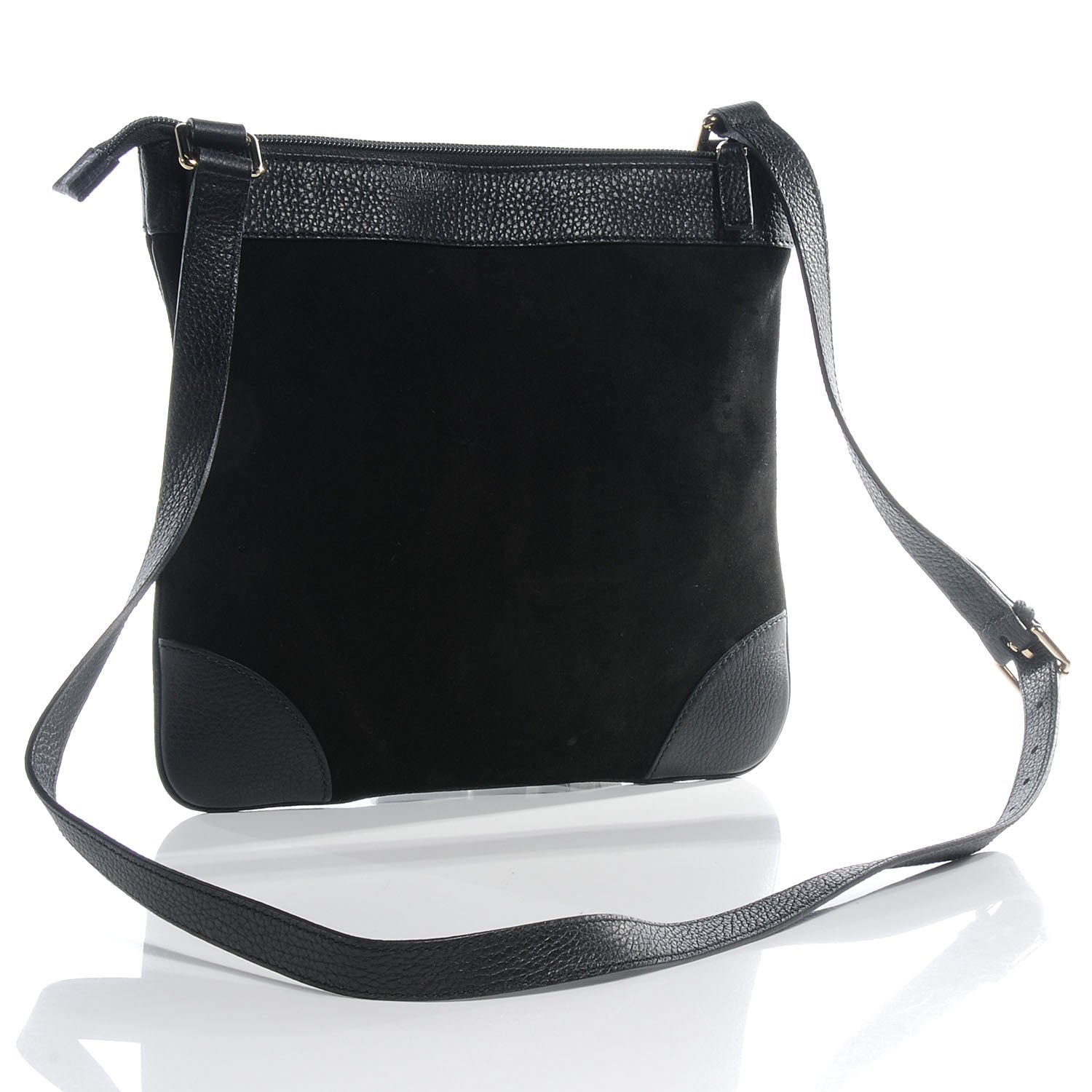 Gucci Guccissima Leather and Suede Crossbody Bag Black 3 of 7