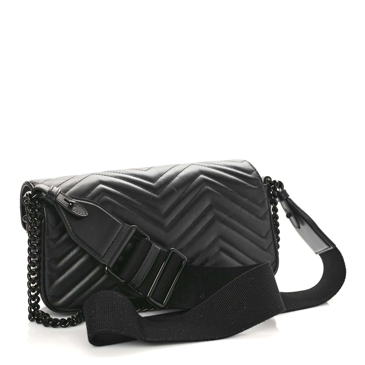 Gucci Calfskin Matelasse Monochrome GG Marmont Crossbody Shoulder Bag Black 3 of 8