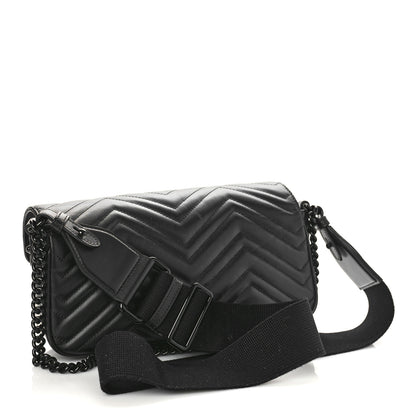 Gucci Calfskin Matelasse Monochrome GG Marmont Crossbody Shoulder Bag Black 3 of 8