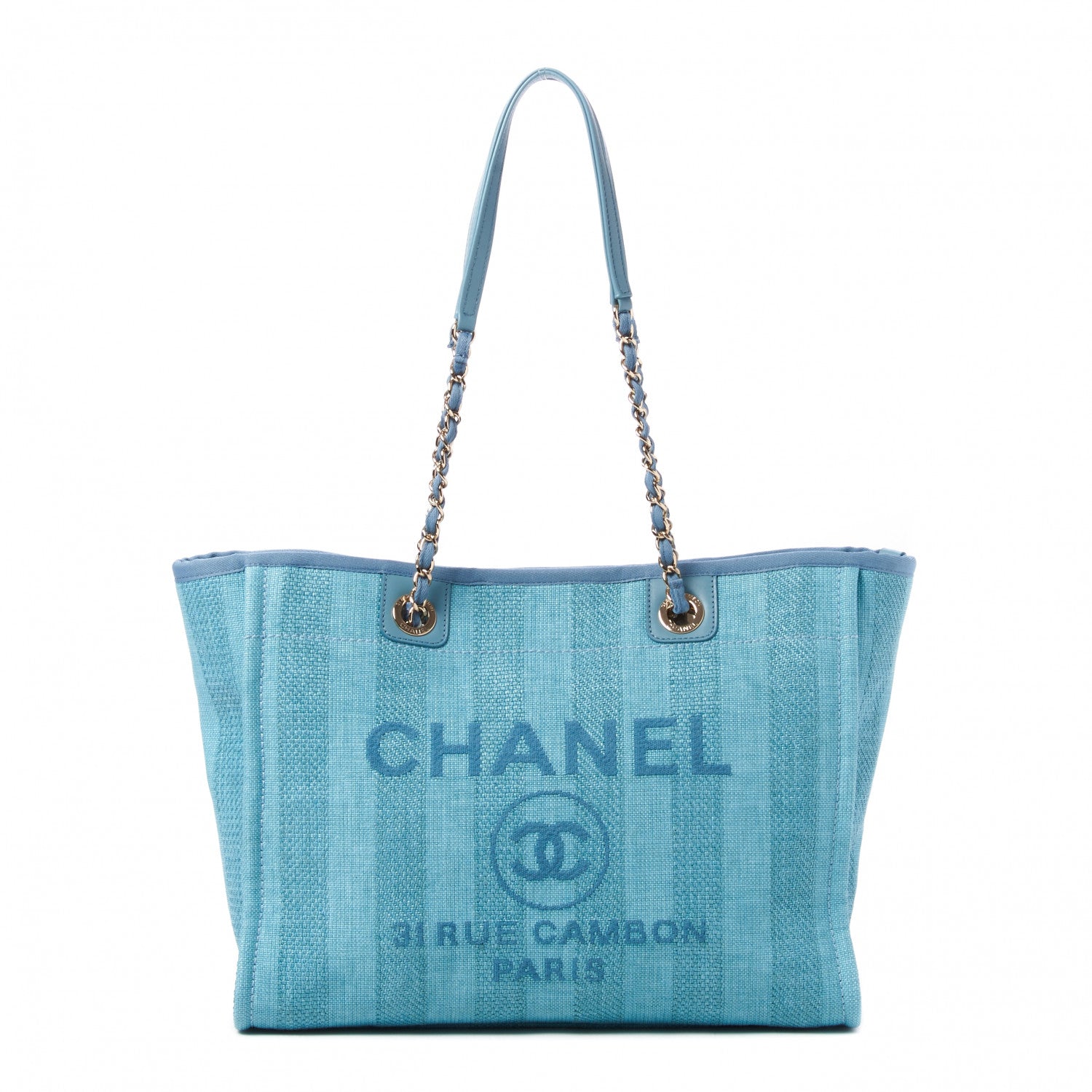 Chanel Mixed Fibers Striped Small Deauville Tote Blue 1 of 9