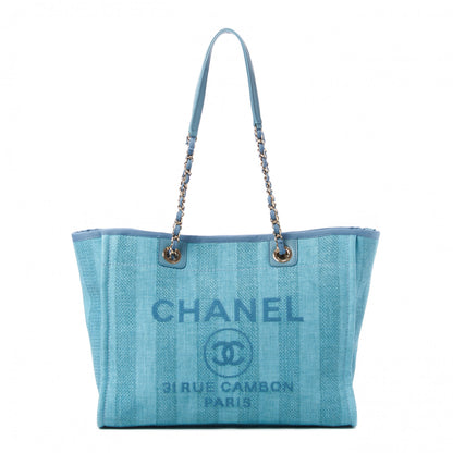 Chanel Mixed Fibers Striped Small Deauville Tote Blue 1 of 9