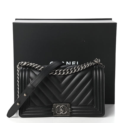 Chanel Calfskin Chevron Quilted Medium Boy Flap Black 11 of 11