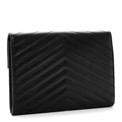 Saint Laurent Grain De Poudre Matelasse Chevron Monogram Envelope Clutch Black 3 of 10