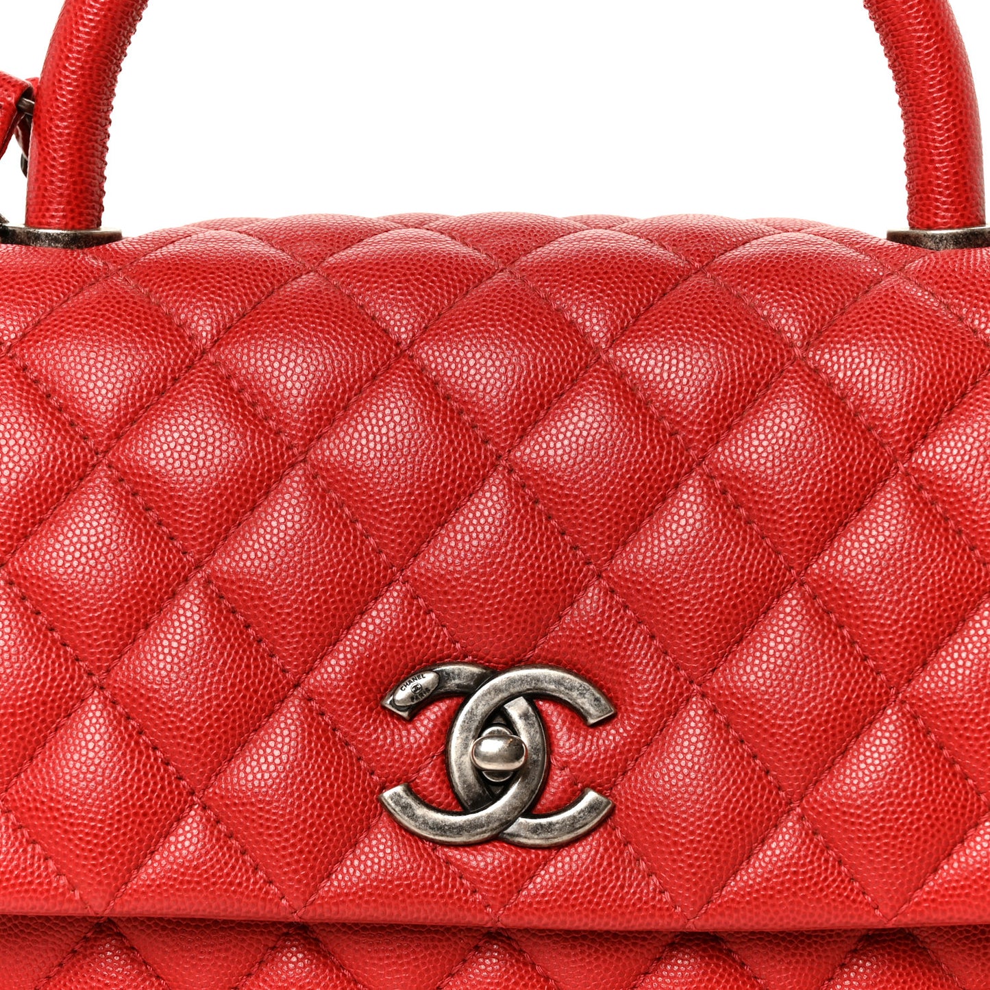 Caviar Quilted Small Coco Handle Flap Red