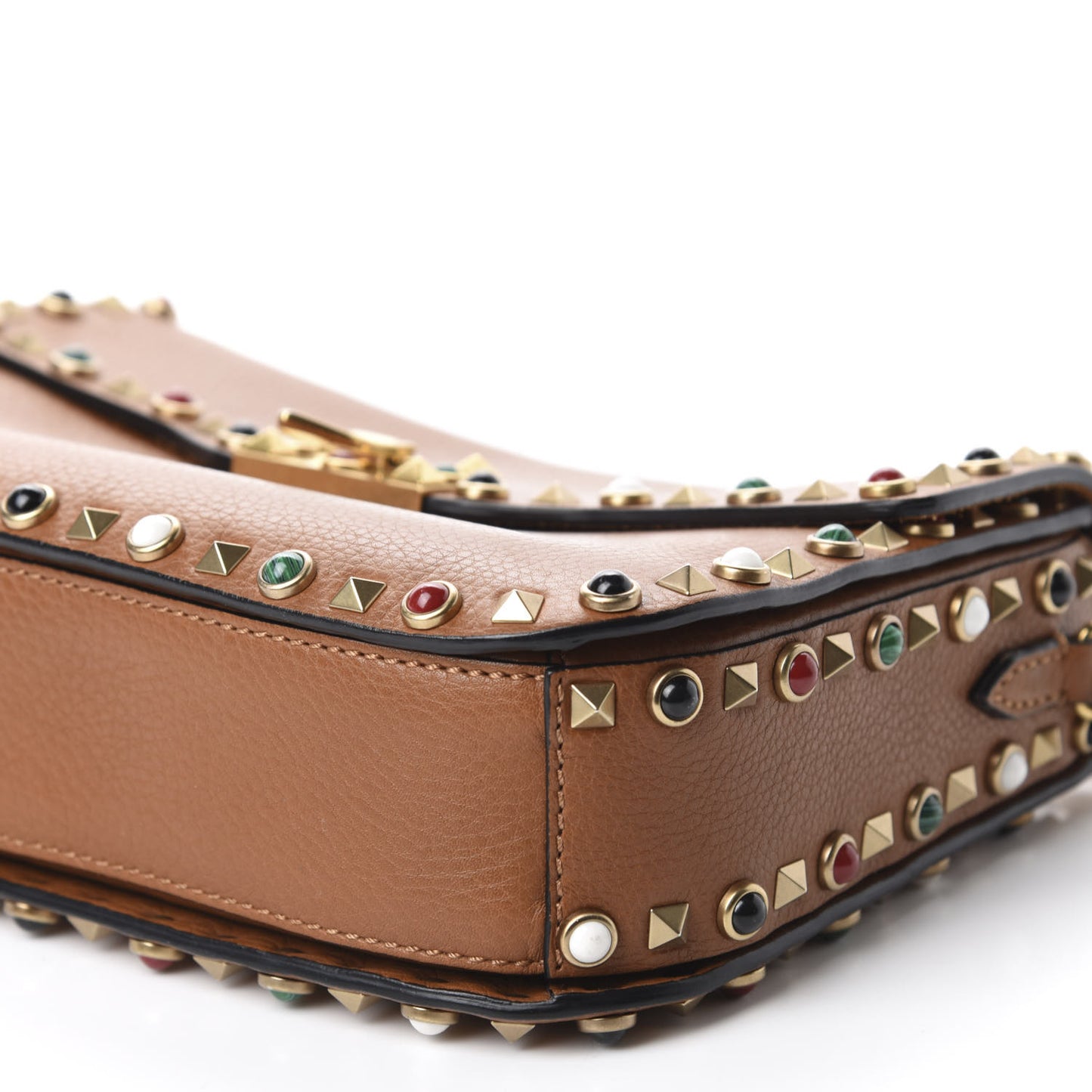 Calfskin Enchanted Wonderland Medium Guitar Strap Rockstud Rolling Flap Saddle Bag Light Cuir