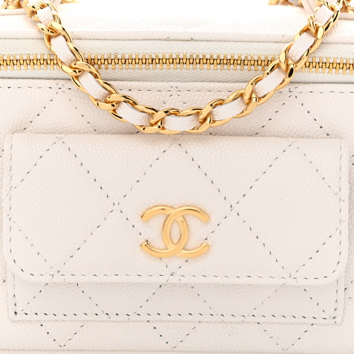 Chanel Caviar Quilted Polly Pocket East West Top Vanity With Chain White 8 of 11