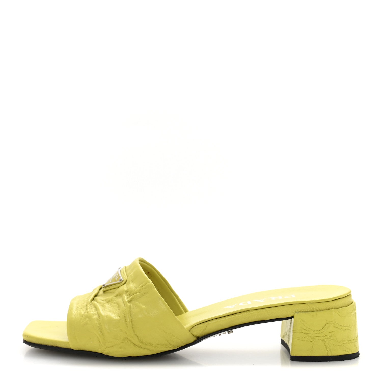 Prada Nappa Antique Triangle Logo Mules 37.5 Cedro 1 of 10
