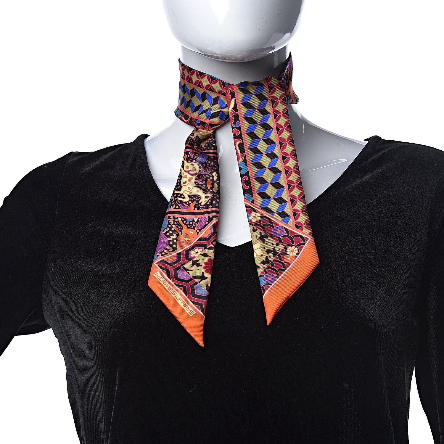 Hermes Silk Collections Imperiales Twilly Orange Fuchsia Black 2 of 5
