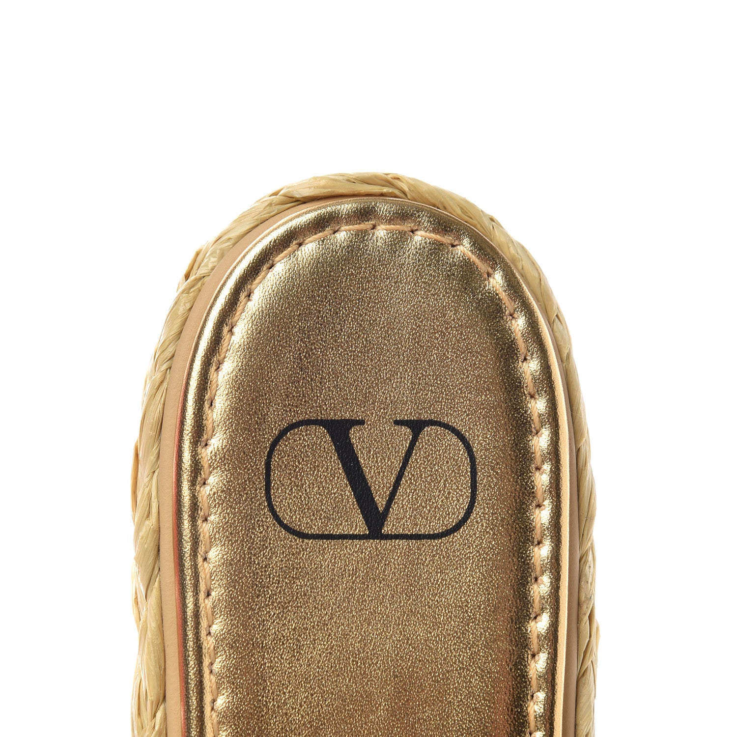 Valentino Garavani Metallic Pebbled Calfskin Vlogo Espadrille 5mm Flat Slide Sandals 41 Antique Brass 8 of 11