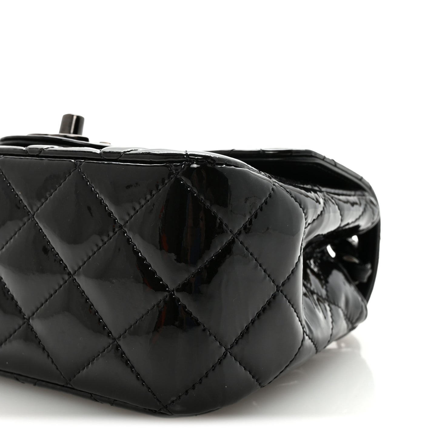 Patent Calfskin Quilted Mini Square Flap So Black