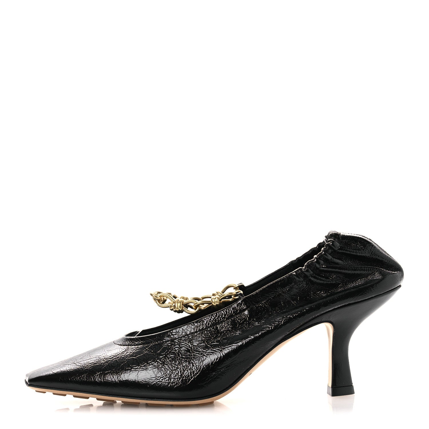 Bottega Veneta Crinkled Calfskin Sharp Chain Pumps 39 Black 1 of 11