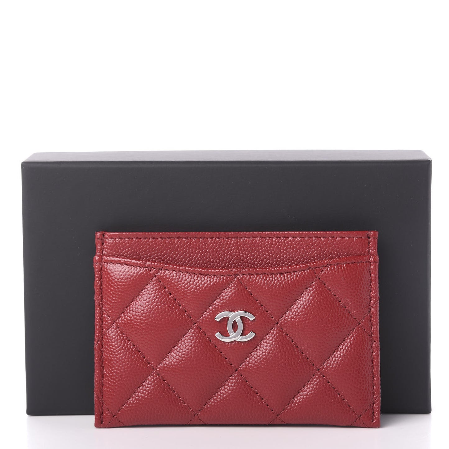 Caviar Quilted Card Holder Dark Red