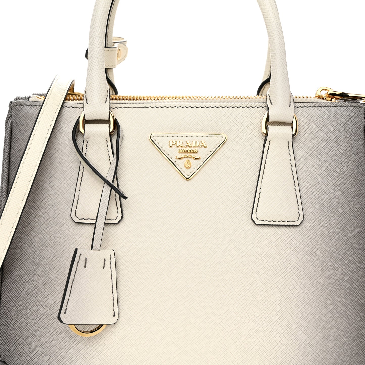 Saffiano Lux Ombre Small Galleria Double Zip Tote Gradient White