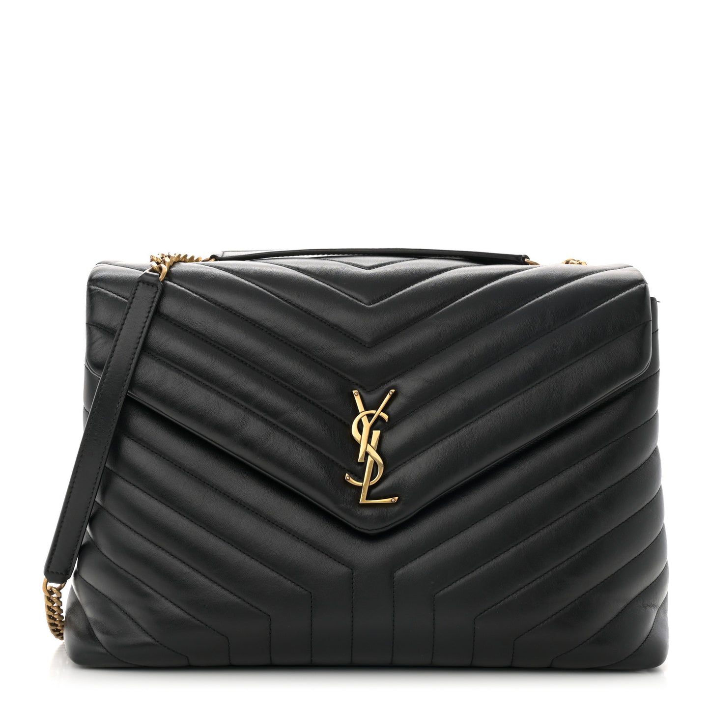Calfskin Y Quilted Monogram Large Loulou Chain Satchel Black