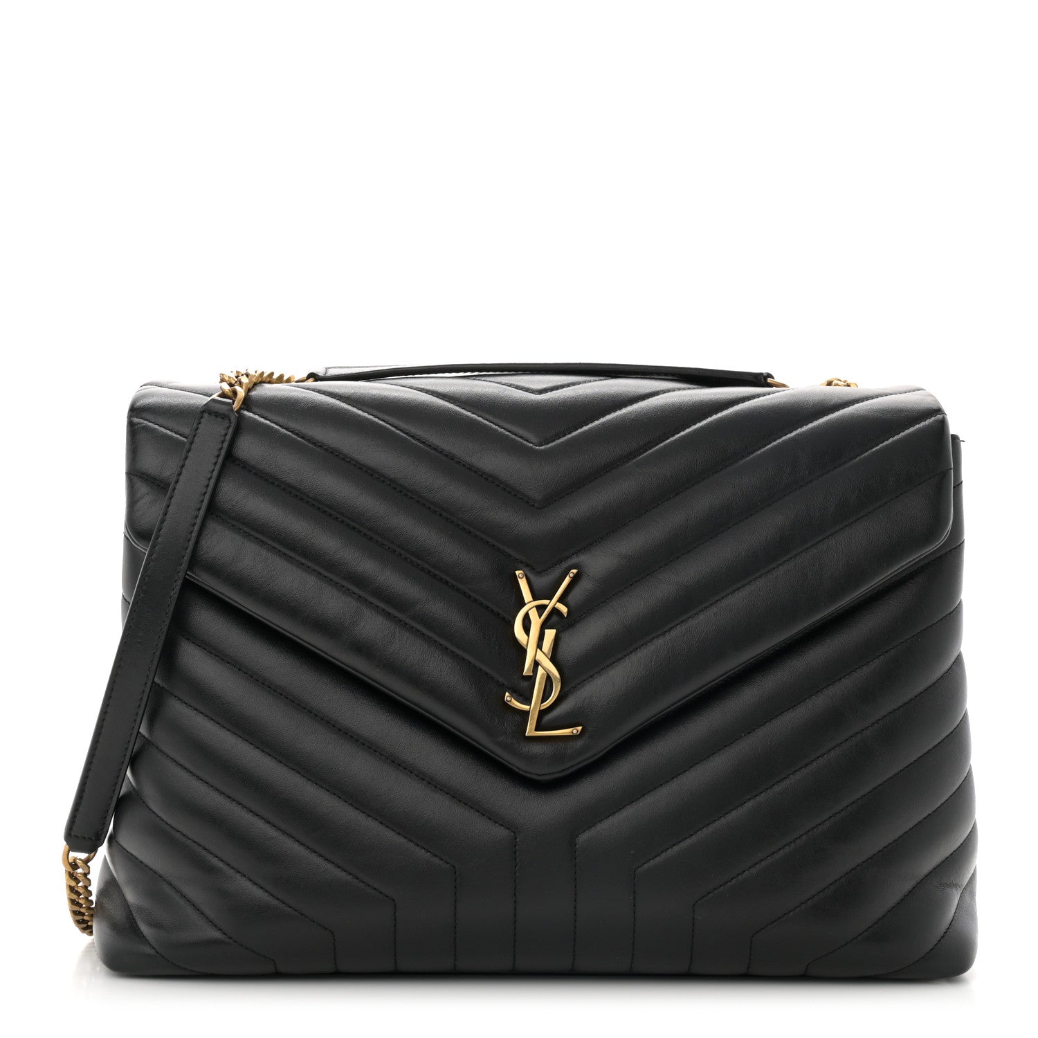 Saint Laurent Calfskin Y Quilted Monogram Large Loulou Chain Satchel Black 1 of 10
