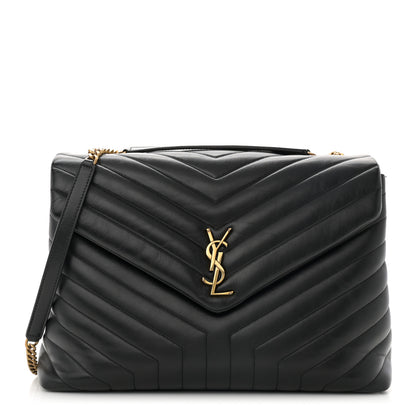 Saint Laurent Calfskin Y Quilted Monogram Large Loulou Chain Satchel Black 1 of 10