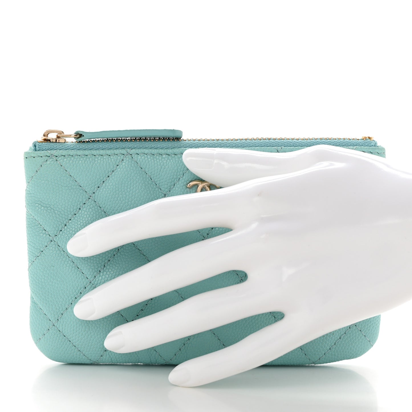 Caviar Quilted Small Cosmetic Case Light Blue