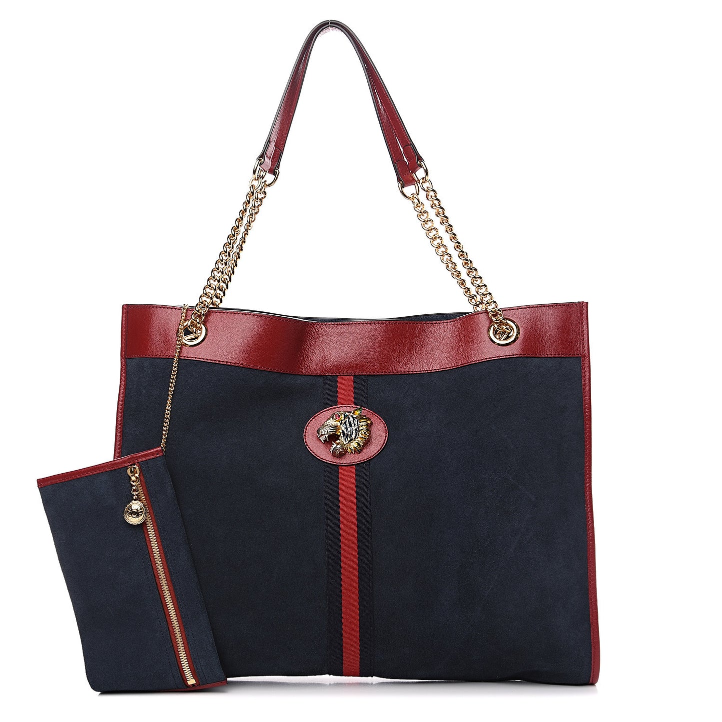 Suede Calfskin Large Rajah Chain Tote New Blue Romantic Cherry