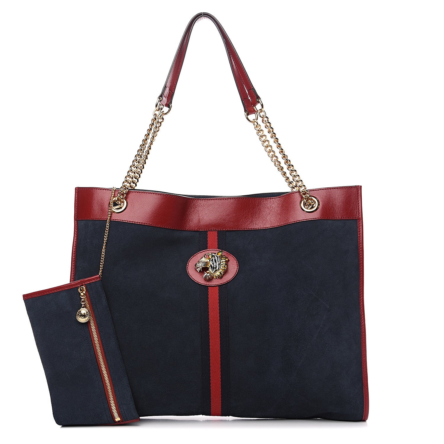 Gucci Suede Calfskin Large Rajah Chain Tote New Blue Romantic Cherry 1 of 10