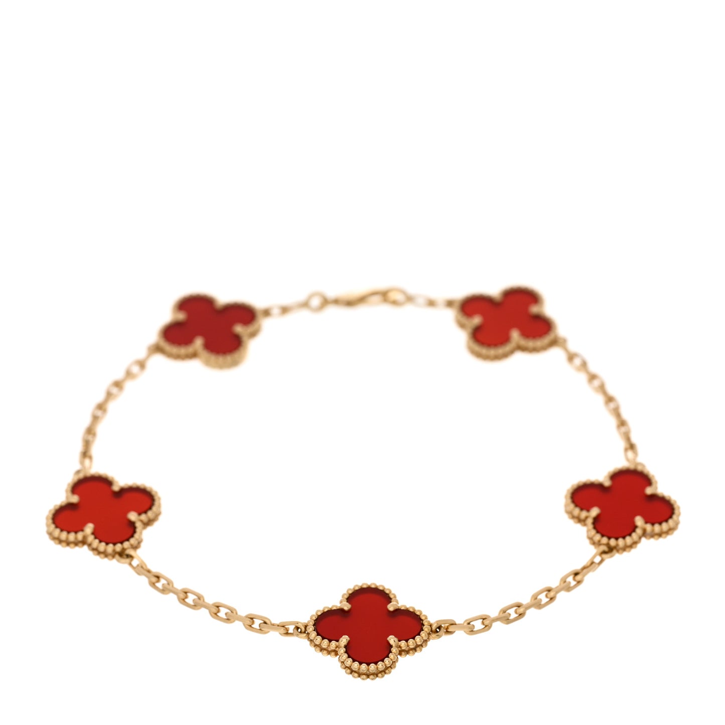 18K Yellow Gold Carnelian 5 Motifs Vintage Alhambra Bracelet