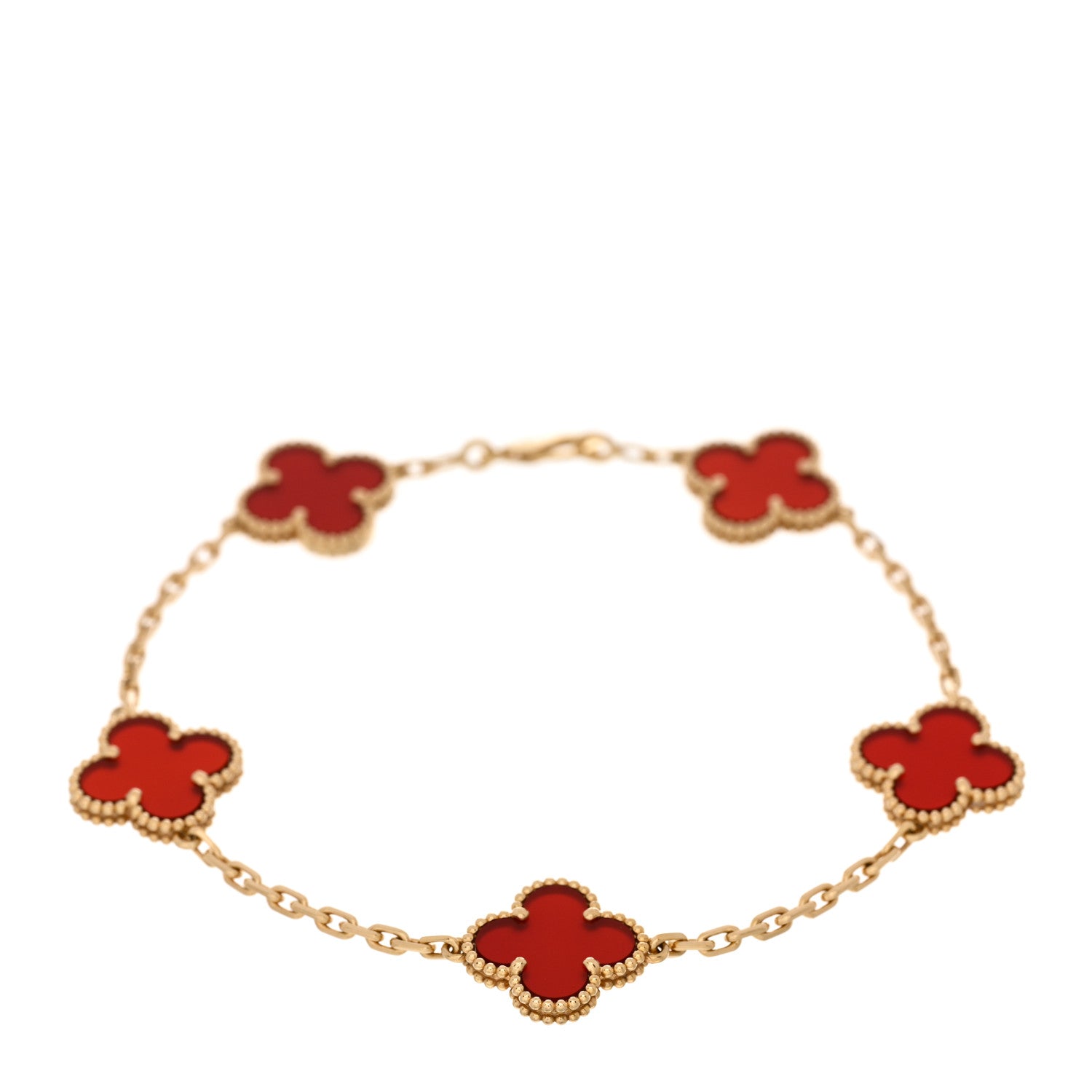 Van Cleef & Arpels 18K Yellow Gold Carnelian 5 Motifs Vintage Alhambra Bracelet 1 of 3