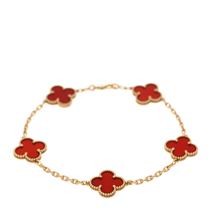 Van Cleef & Arpels 18K Yellow Gold Carnelian 5 Motifs Vintage Alhambra Bracelet 1 of 3