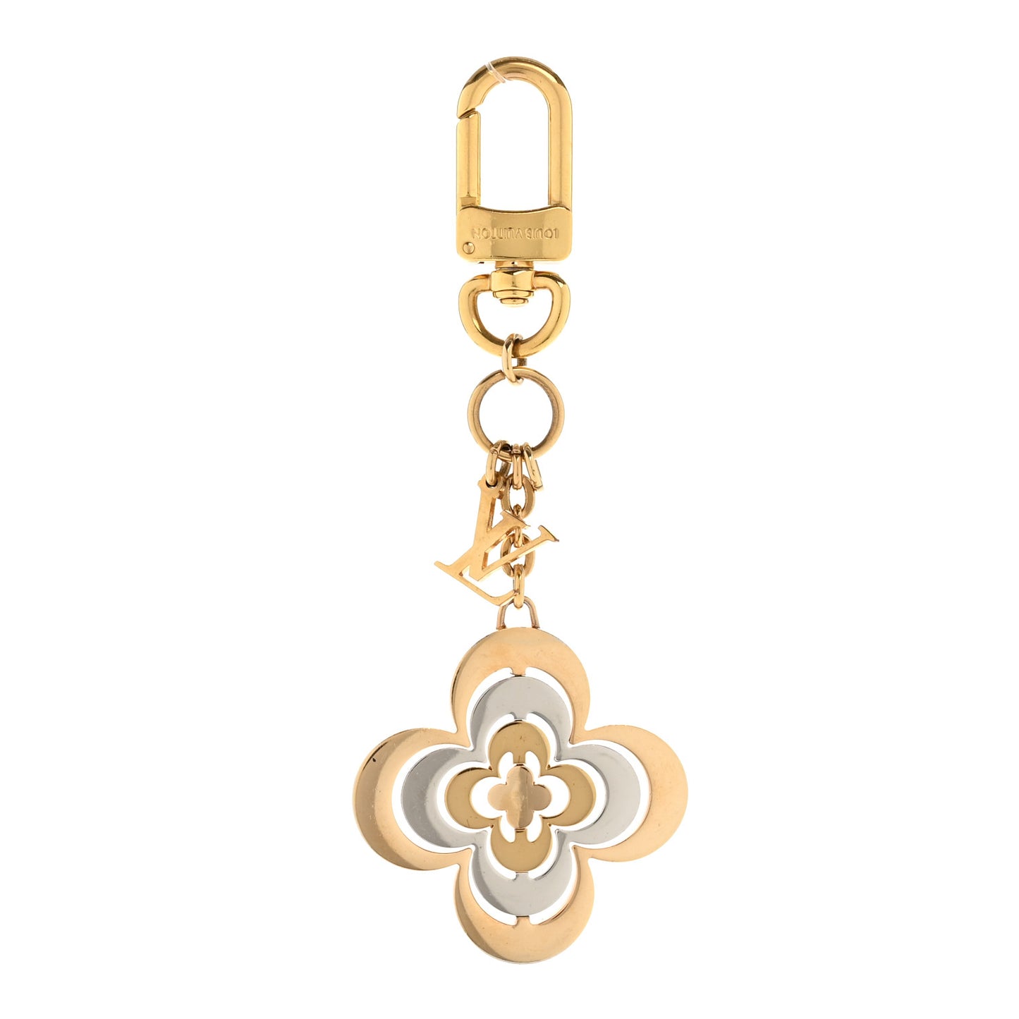 Metal Fleur Bag Charm Key Holder Gold