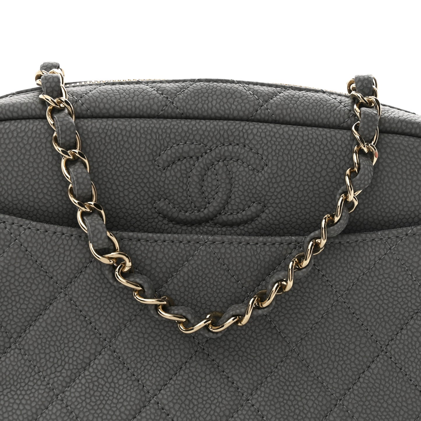 Iridescent Caviar Flat Quilted Small Coco Tassel Camera Case Grey
