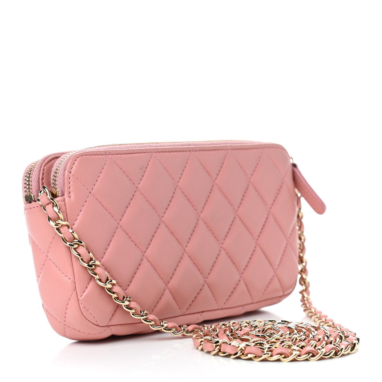 Lambskin Quilted Small Clutch With Chain Pink
