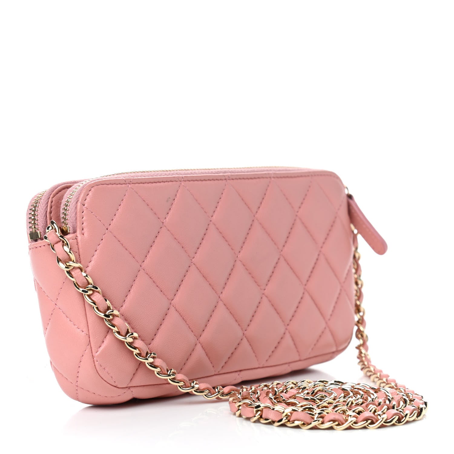 Chanel Lambskin Quilted Small Clutch With Chain Pink 2 of 13