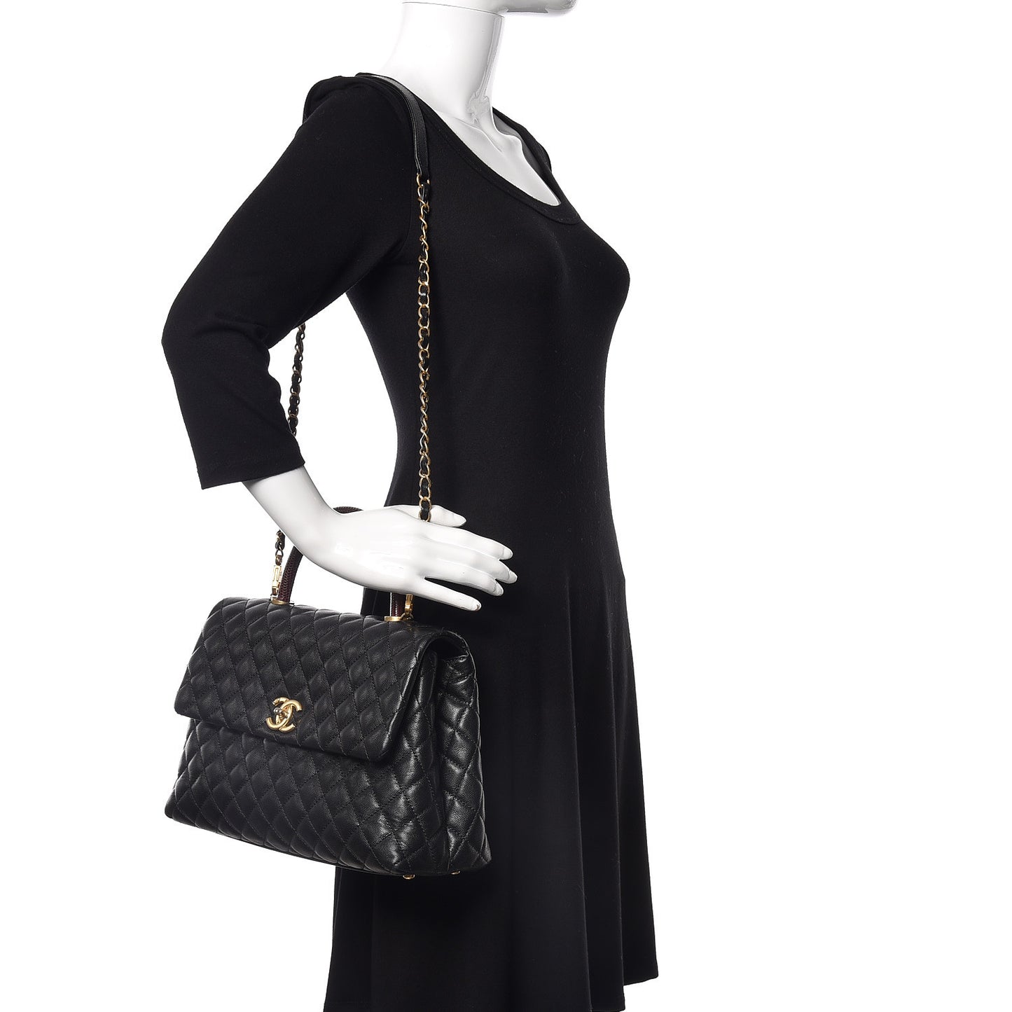 Caviar Lizard Quilted Medium Coco Handle Flap Black