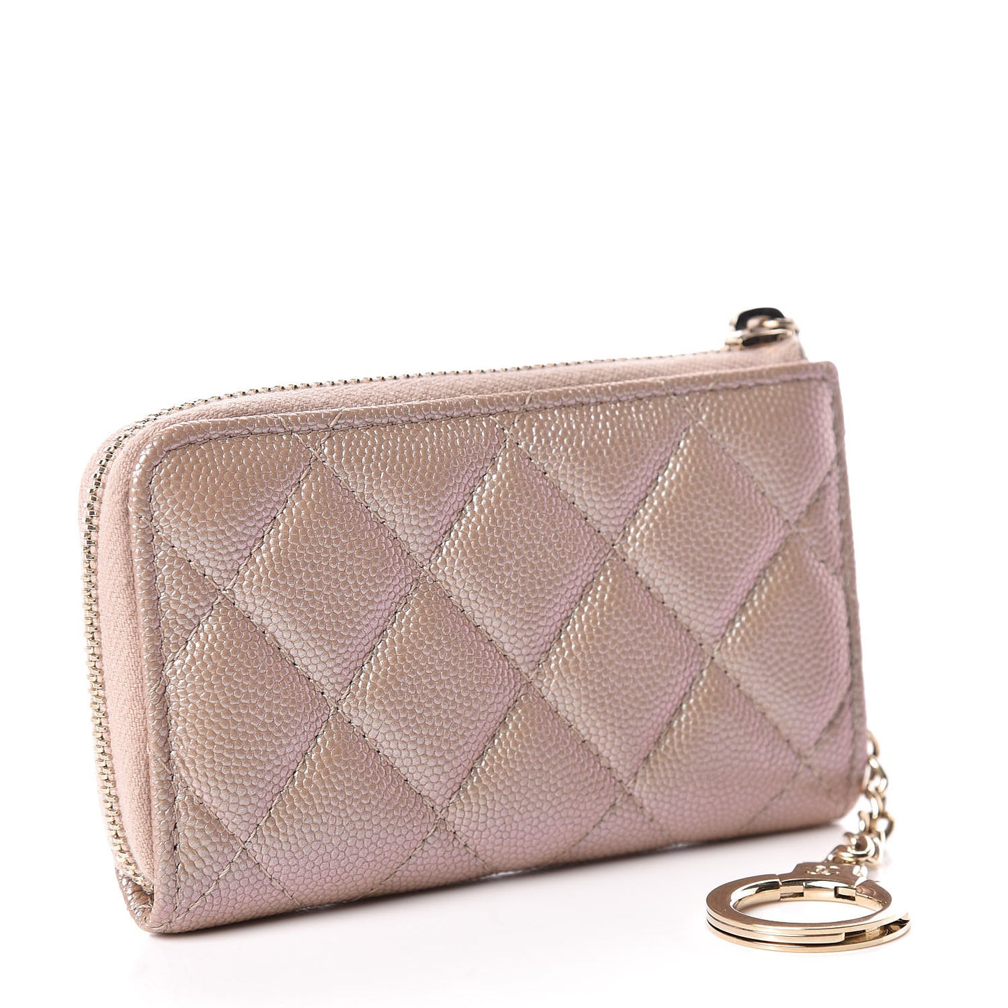 Iridescent Caviar Quilted Key Holder Case Light Gold