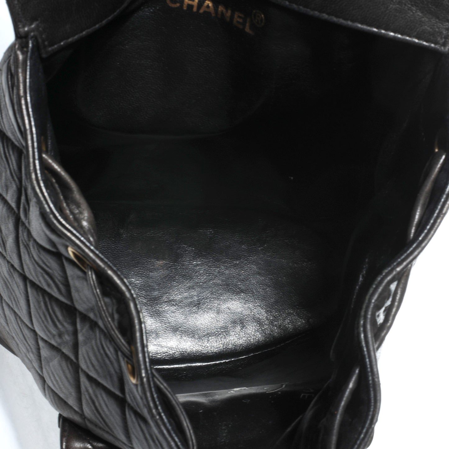 Lambskin Quilted Chain Backpack Dark Brown