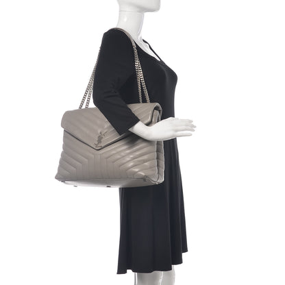 Saint Laurent Calfskin Y Quilted Monogram Large Loulou Chain Satchel Light Grey 2 of 16