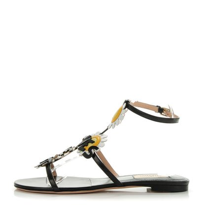 Valentino Garavani Nappa Ankle Strap Love Me Daisy Flat Sandals 38 Black 1 of 7