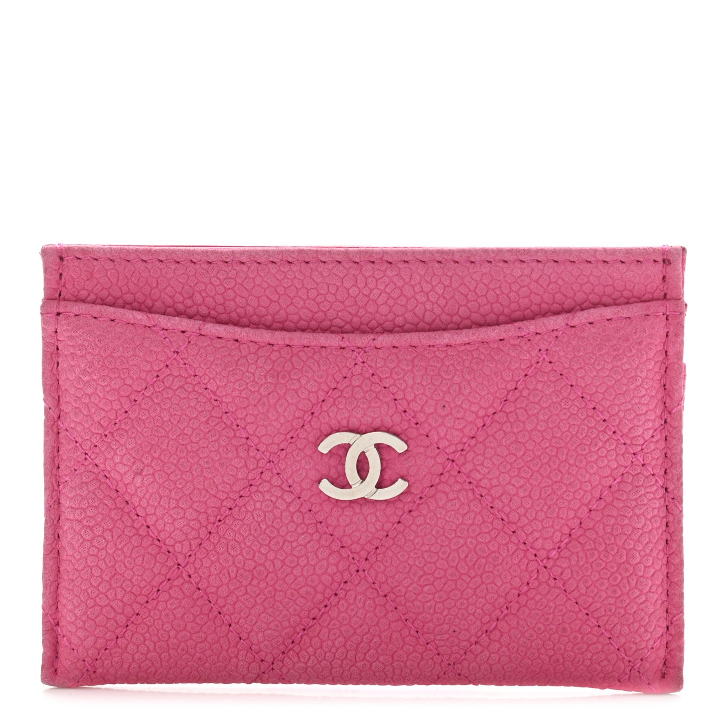 Iridescent Caviar Quilted Card Holder Pink